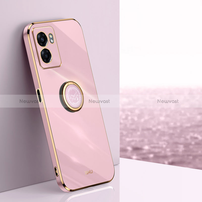 Ultra-thin Silicone Gel Soft Case Cover with Magnetic Finger Ring Stand XL1 for Oppo A57s Pink