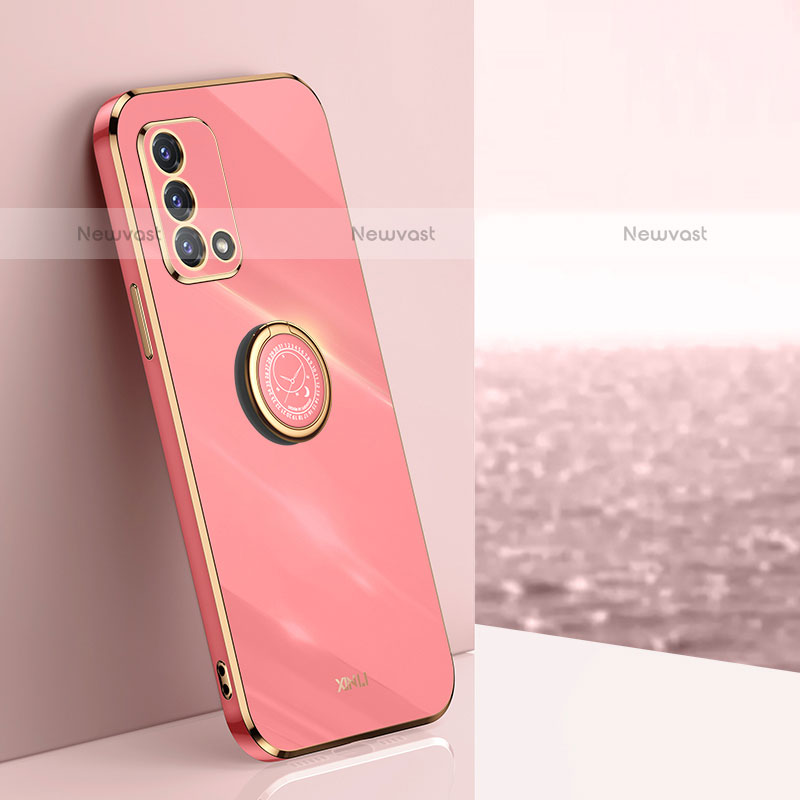Ultra-thin Silicone Gel Soft Case Cover with Magnetic Finger Ring Stand XL1 for Oppo A74 4G Hot Pink