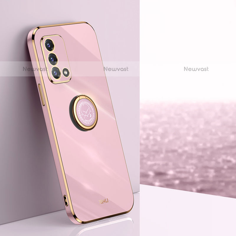 Ultra-thin Silicone Gel Soft Case Cover with Magnetic Finger Ring Stand XL1 for Oppo A74 4G Pink