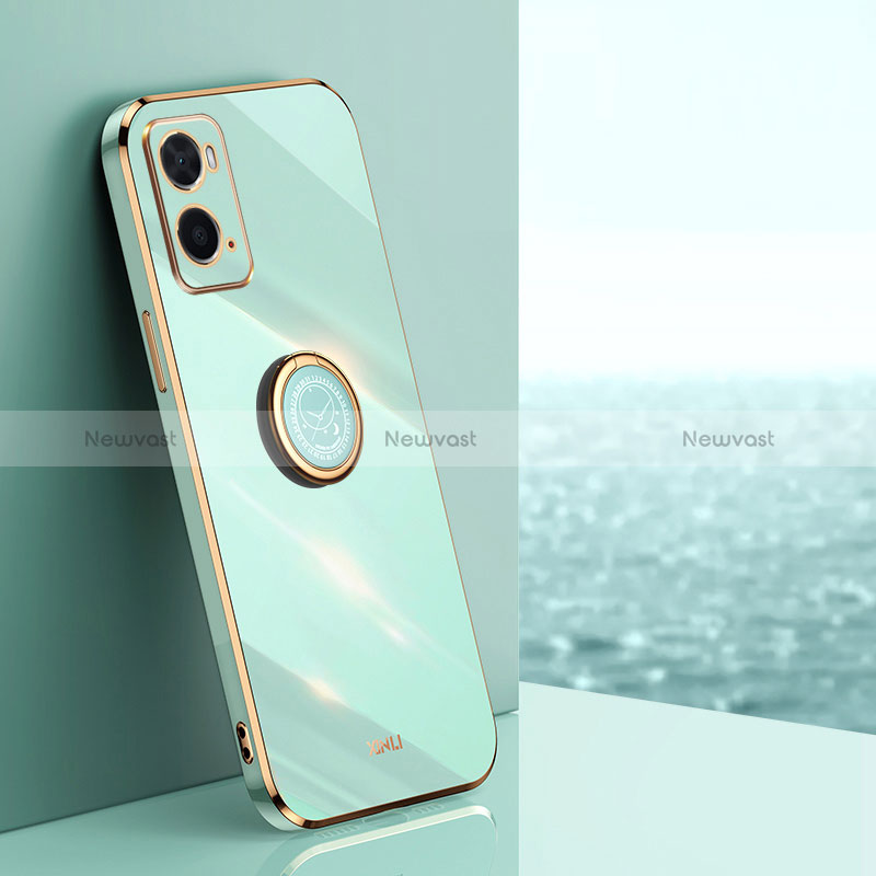 Ultra-thin Silicone Gel Soft Case Cover with Magnetic Finger Ring Stand XL1 for Oppo A76 Green