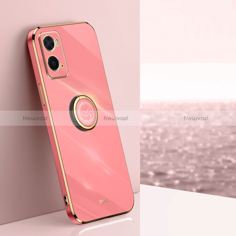 Ultra-thin Silicone Gel Soft Case Cover with Magnetic Finger Ring Stand XL1 for Oppo A76 Hot Pink