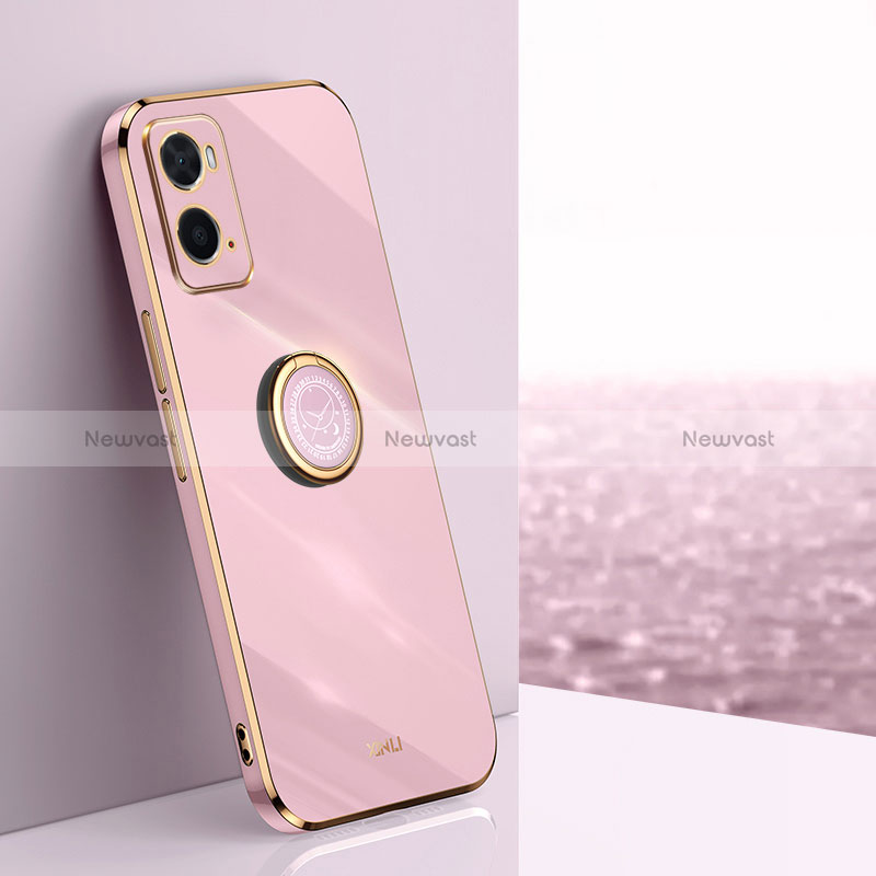 Ultra-thin Silicone Gel Soft Case Cover with Magnetic Finger Ring Stand XL1 for Oppo A76 Pink