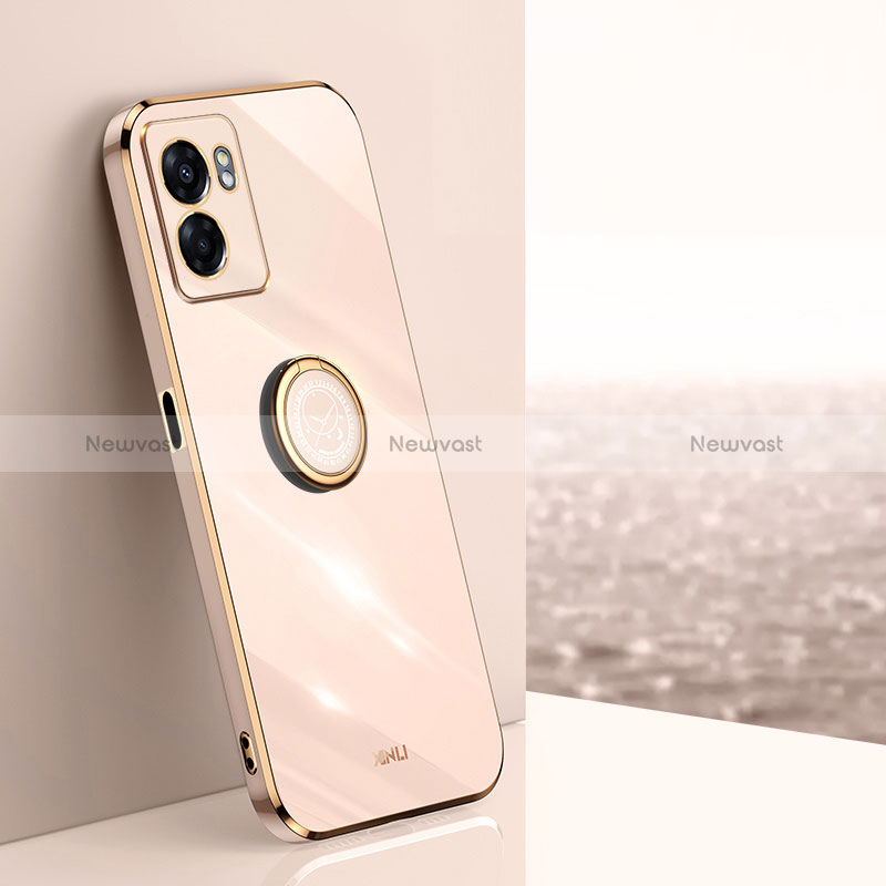 Ultra-thin Silicone Gel Soft Case Cover with Magnetic Finger Ring Stand XL1 for Oppo A77 4G Gold