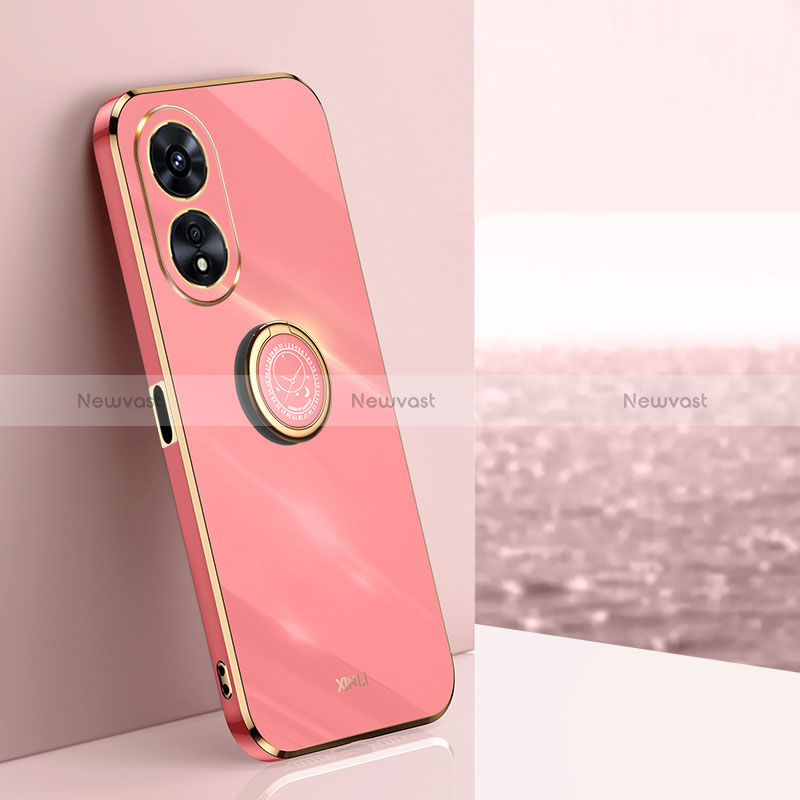 Ultra-thin Silicone Gel Soft Case Cover with Magnetic Finger Ring Stand XL1 for Oppo A78 4G Hot Pink