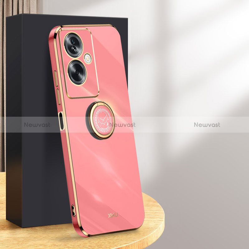 Ultra-thin Silicone Gel Soft Case Cover with Magnetic Finger Ring Stand XL1 for Oppo A79 5G Hot Pink