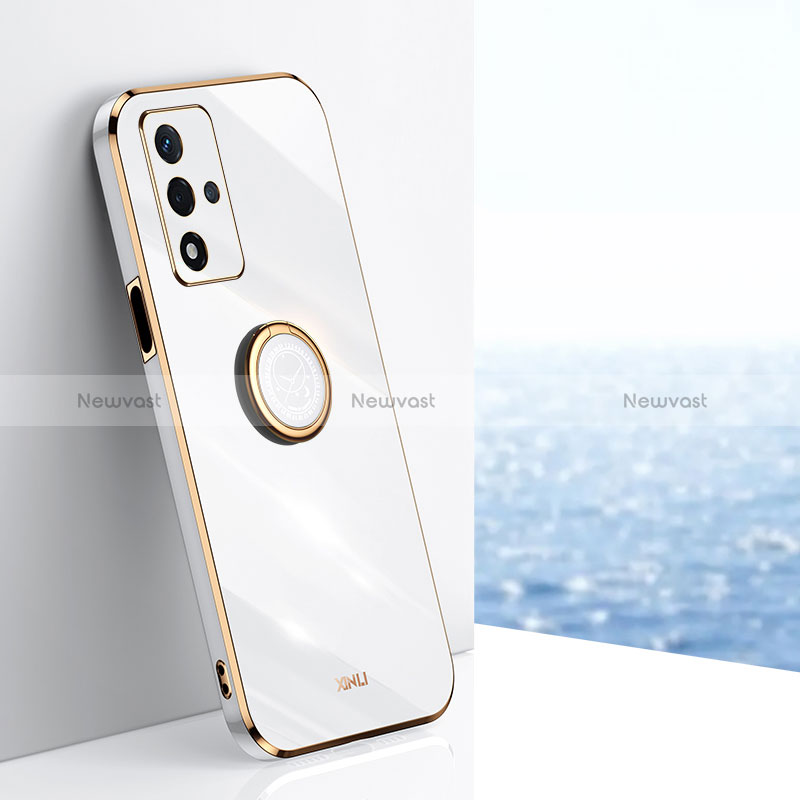 Ultra-thin Silicone Gel Soft Case Cover with Magnetic Finger Ring Stand XL1 for Oppo A93s 5G White