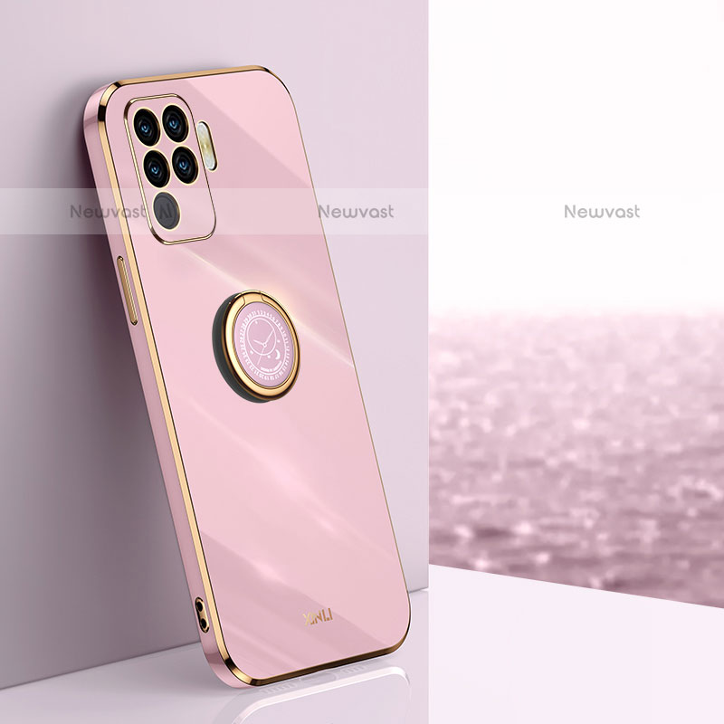 Ultra-thin Silicone Gel Soft Case Cover with Magnetic Finger Ring Stand XL1 for Oppo A94 4G Pink