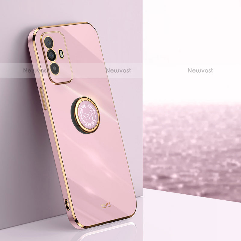 Ultra-thin Silicone Gel Soft Case Cover with Magnetic Finger Ring Stand XL1 for Oppo A94 5G Pink