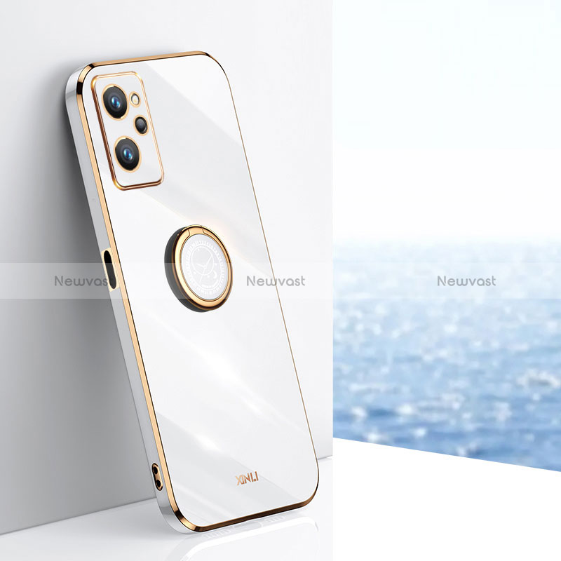 Ultra-thin Silicone Gel Soft Case Cover with Magnetic Finger Ring Stand XL1 for Oppo A96 4G White