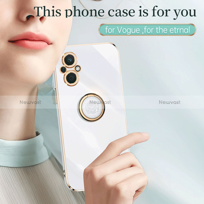 Ultra-thin Silicone Gel Soft Case Cover with Magnetic Finger Ring Stand XL1 for Oppo A96 5G