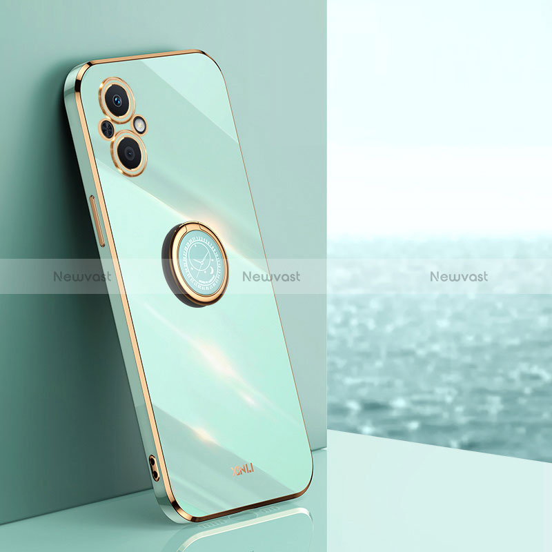 Ultra-thin Silicone Gel Soft Case Cover with Magnetic Finger Ring Stand XL1 for Oppo A96 5G Green