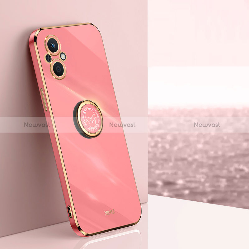 Ultra-thin Silicone Gel Soft Case Cover with Magnetic Finger Ring Stand XL1 for Oppo A96 5G Hot Pink