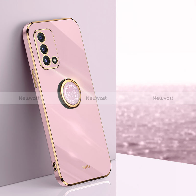 Ultra-thin Silicone Gel Soft Case Cover with Magnetic Finger Ring Stand XL1 for Oppo F19 Pink
