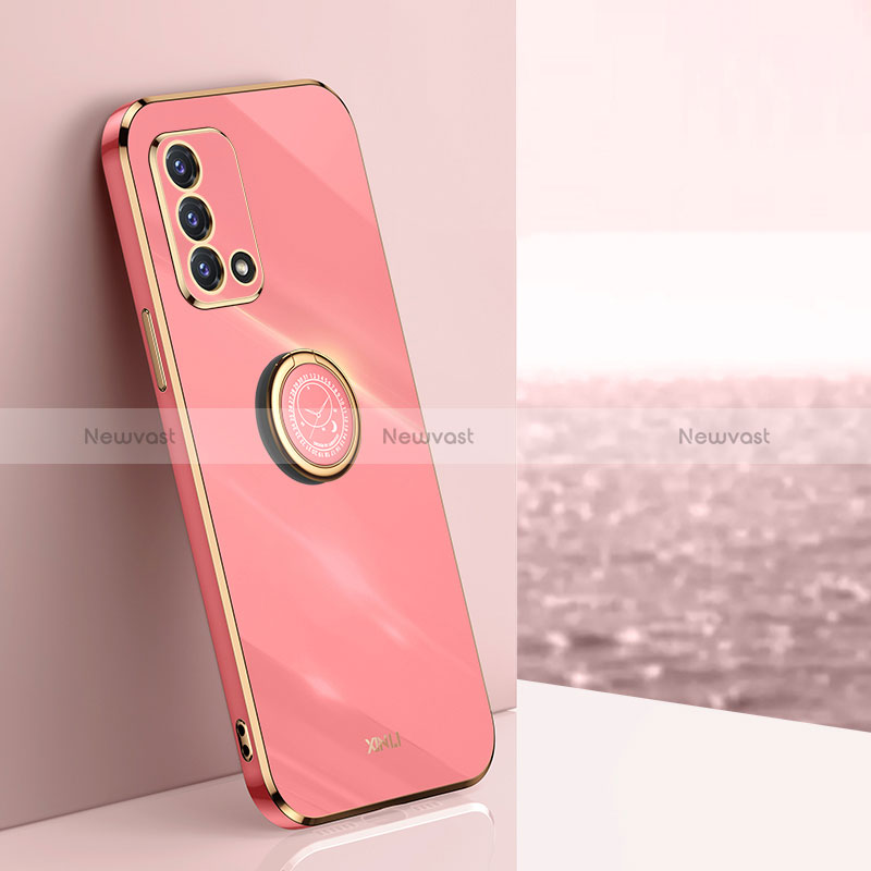 Ultra-thin Silicone Gel Soft Case Cover with Magnetic Finger Ring Stand XL1 for Oppo F19s Hot Pink