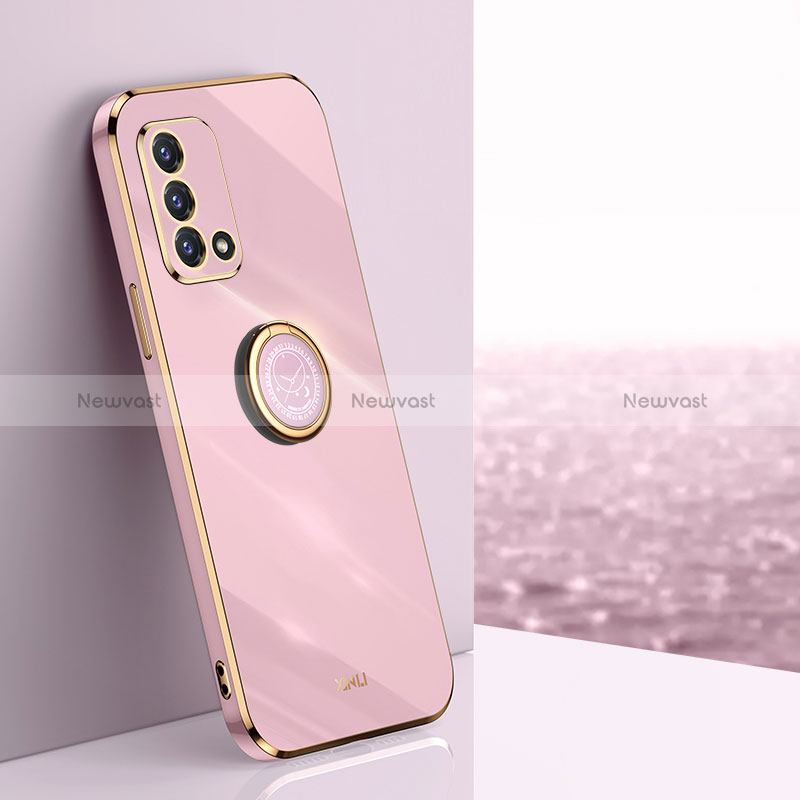 Ultra-thin Silicone Gel Soft Case Cover with Magnetic Finger Ring Stand XL1 for Oppo F19s Pink