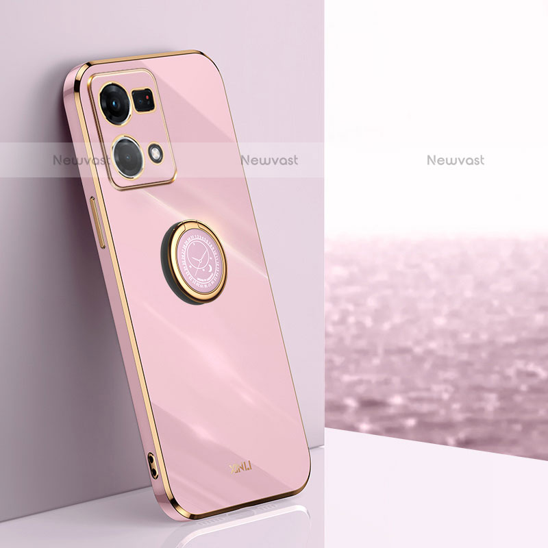 Ultra-thin Silicone Gel Soft Case Cover with Magnetic Finger Ring Stand XL1 for Oppo F21 Pro 4G Pink