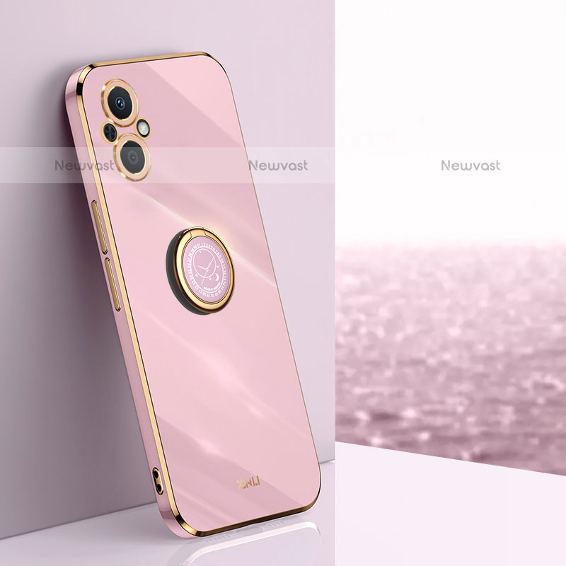 Ultra-thin Silicone Gel Soft Case Cover with Magnetic Finger Ring Stand XL1 for Oppo F21 Pro 5G Pink