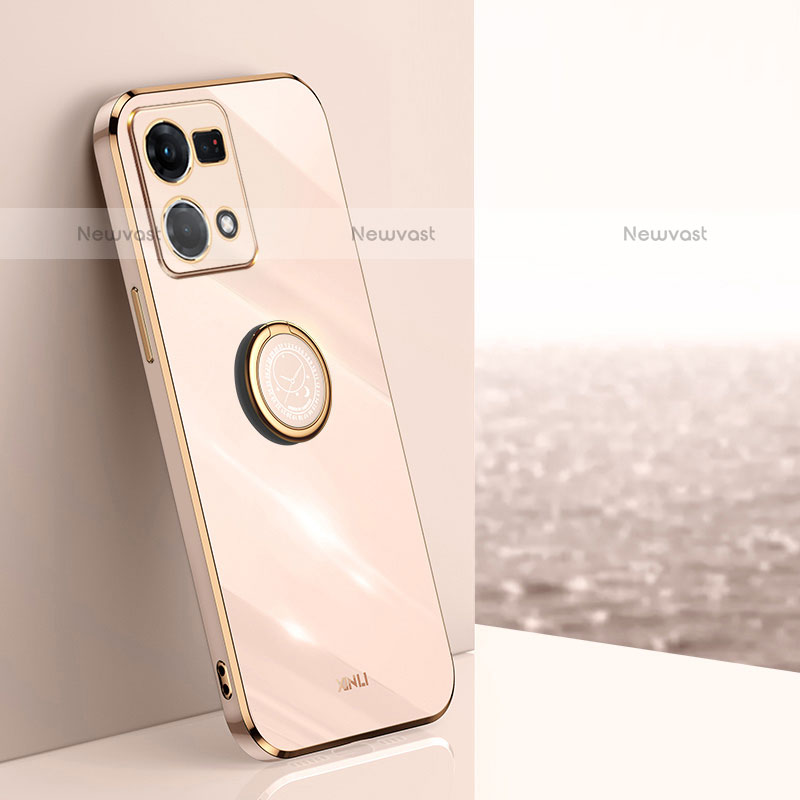 Ultra-thin Silicone Gel Soft Case Cover with Magnetic Finger Ring Stand XL1 for Oppo F21s Pro 4G Gold