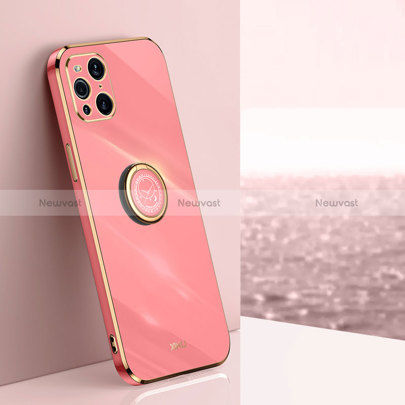 Ultra-thin Silicone Gel Soft Case Cover with Magnetic Finger Ring Stand XL1 for Oppo Find X3 5G