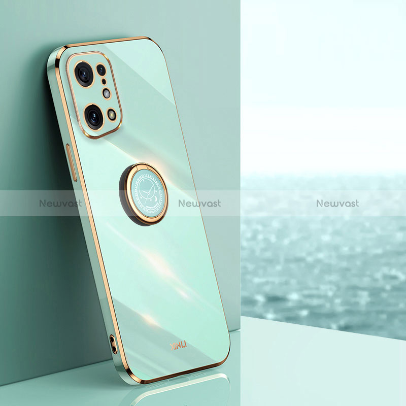 Ultra-thin Silicone Gel Soft Case Cover with Magnetic Finger Ring Stand XL1 for Oppo Find X5 5G Green