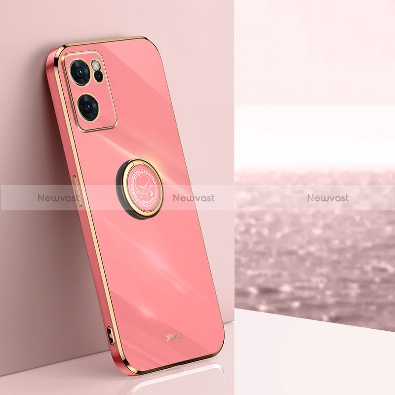 Ultra-thin Silicone Gel Soft Case Cover with Magnetic Finger Ring Stand XL1 for Oppo Find X5 Lite 5G Hot Pink