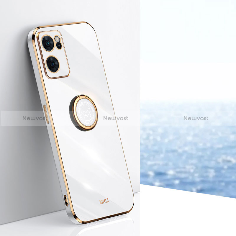 Ultra-thin Silicone Gel Soft Case Cover with Magnetic Finger Ring Stand XL1 for Oppo Find X5 Lite 5G White