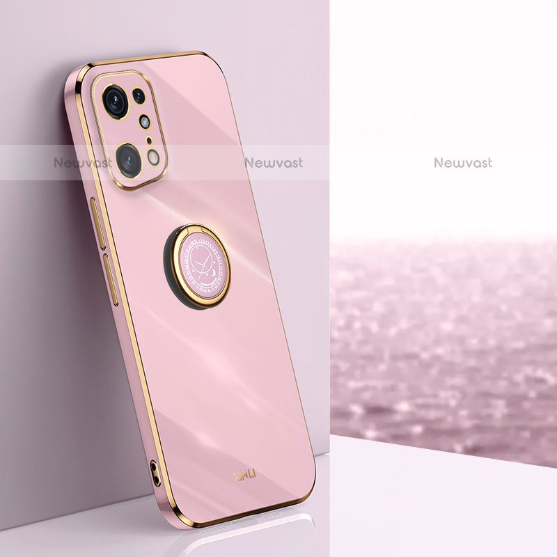 Ultra-thin Silicone Gel Soft Case Cover with Magnetic Finger Ring Stand XL1 for Oppo Find X5 Pro 5G