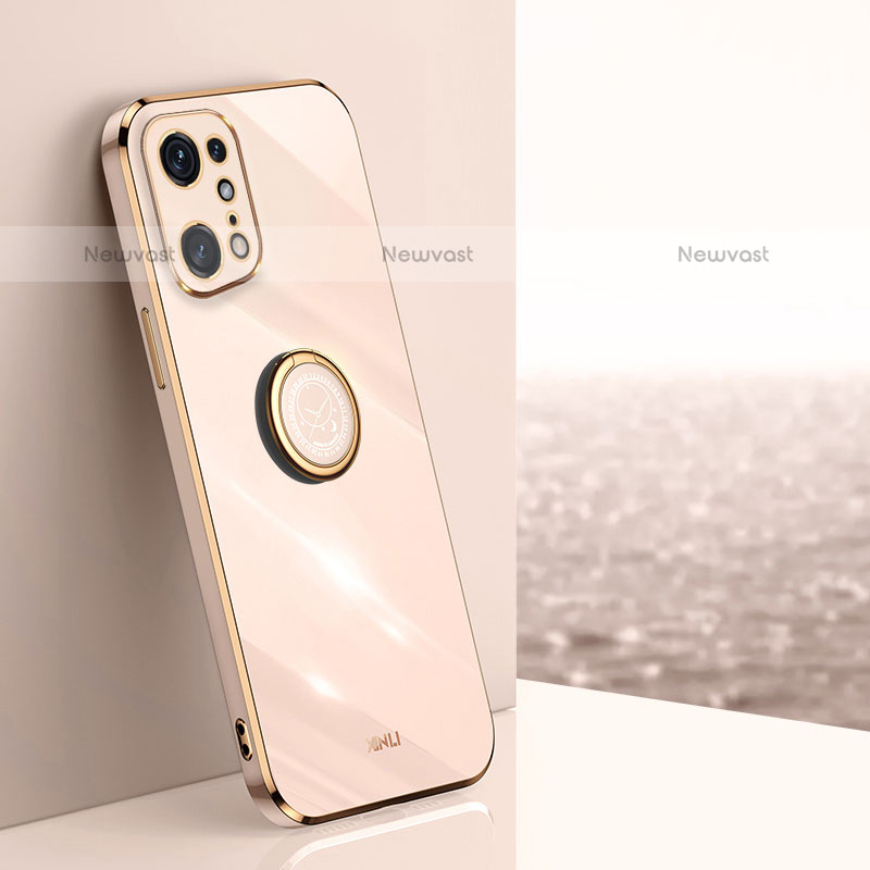 Ultra-thin Silicone Gel Soft Case Cover with Magnetic Finger Ring Stand XL1 for Oppo Find X5 Pro 5G Gold