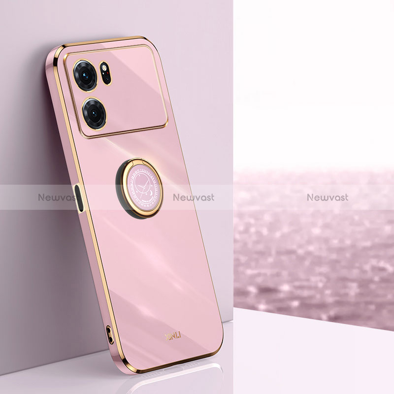 Ultra-thin Silicone Gel Soft Case Cover with Magnetic Finger Ring Stand XL1 for Oppo K10 5G Pink