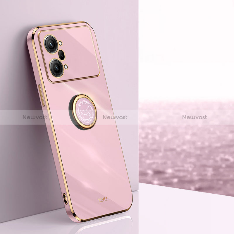 Ultra-thin Silicone Gel Soft Case Cover with Magnetic Finger Ring Stand XL1 for Oppo K10 Pro 5G Pink