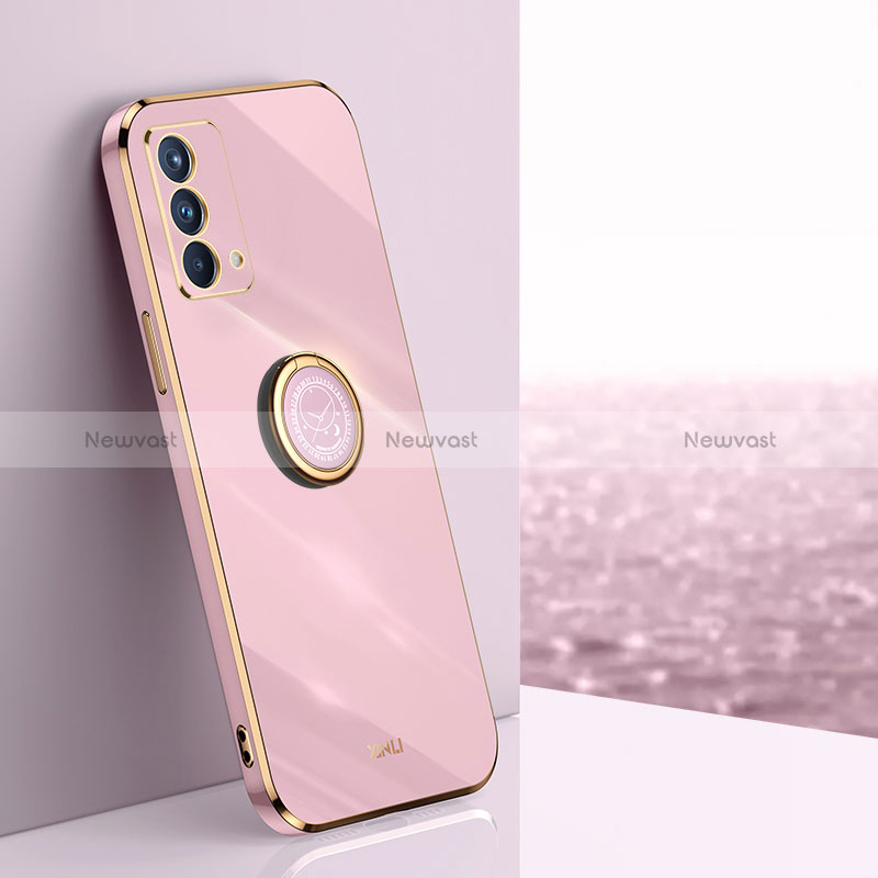 Ultra-thin Silicone Gel Soft Case Cover with Magnetic Finger Ring Stand XL1 for Oppo K9 5G Pink