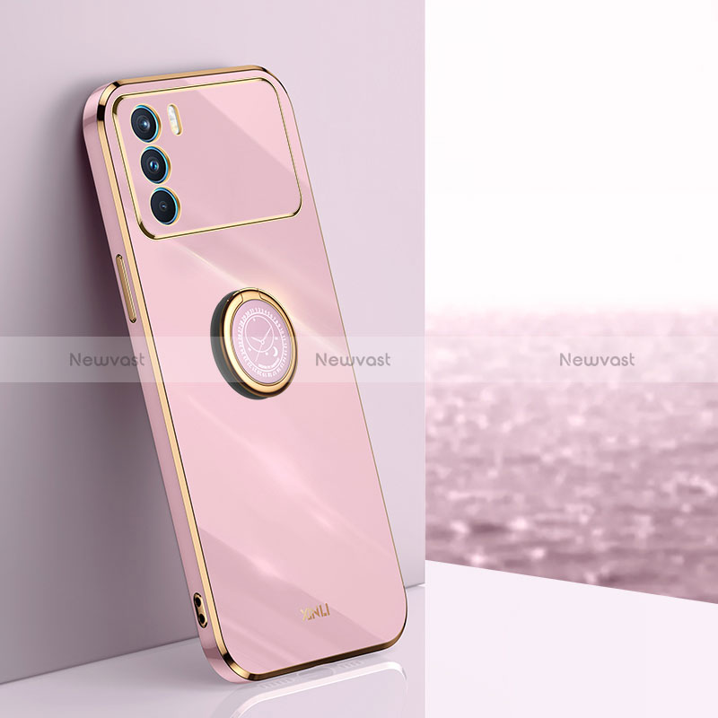 Ultra-thin Silicone Gel Soft Case Cover with Magnetic Finger Ring Stand XL1 for Oppo K9 Pro 5G Pink