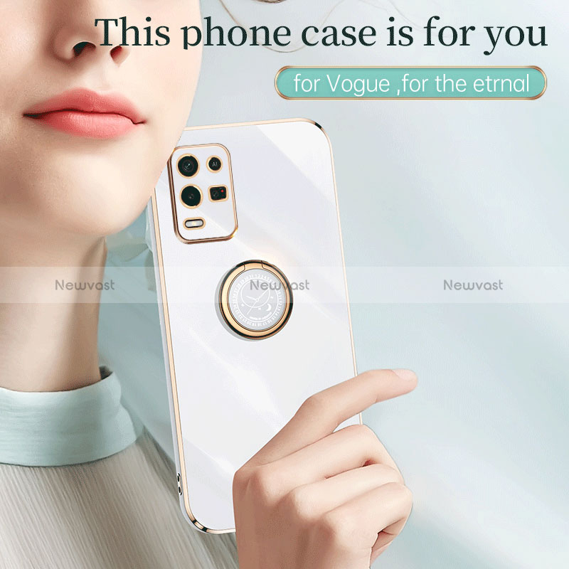 Ultra-thin Silicone Gel Soft Case Cover with Magnetic Finger Ring Stand XL1 for Oppo K9X 5G