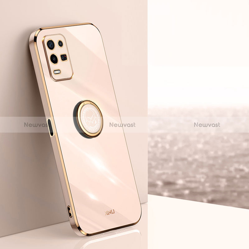 Ultra-thin Silicone Gel Soft Case Cover with Magnetic Finger Ring Stand XL1 for Oppo K9X 5G Gold