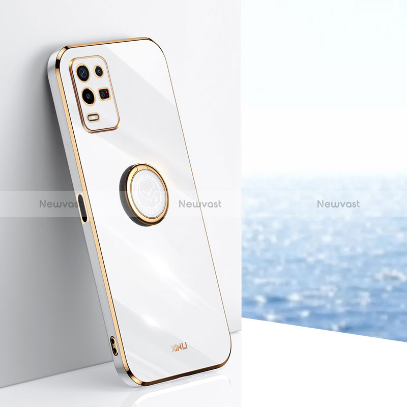Ultra-thin Silicone Gel Soft Case Cover with Magnetic Finger Ring Stand XL1 for Oppo K9X 5G White