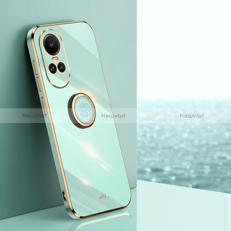 Ultra-thin Silicone Gel Soft Case Cover with Magnetic Finger Ring Stand XL1 for Oppo Reno10 Pro 5G Green