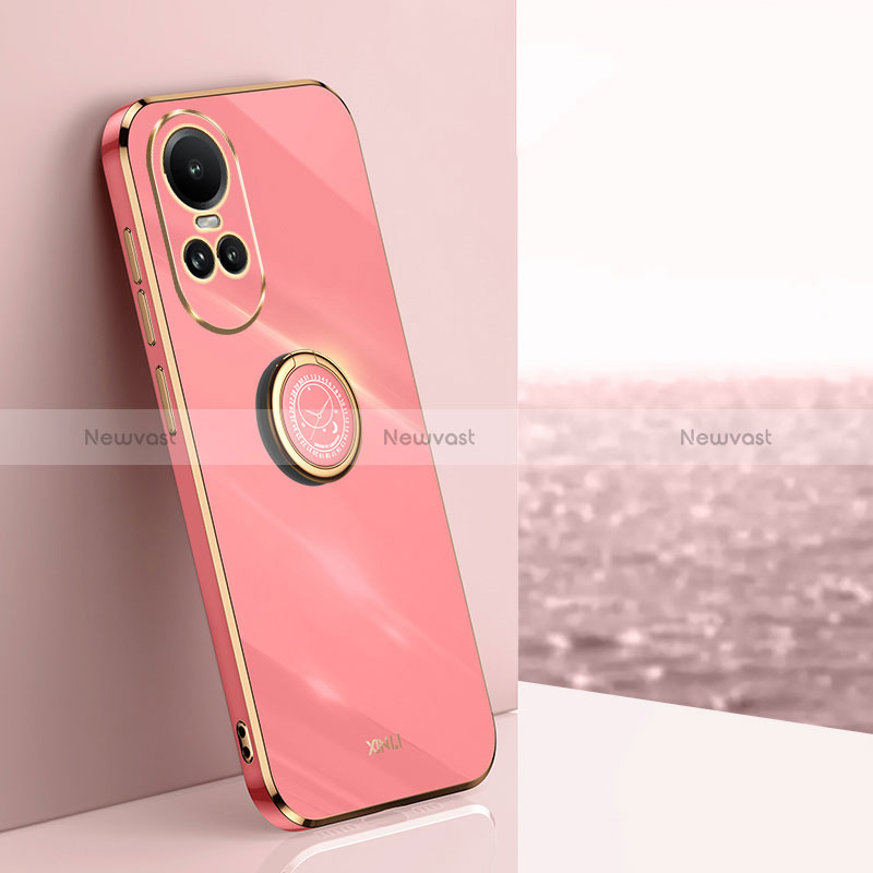 Ultra-thin Silicone Gel Soft Case Cover with Magnetic Finger Ring Stand XL1 for Oppo Reno10 Pro 5G Hot Pink