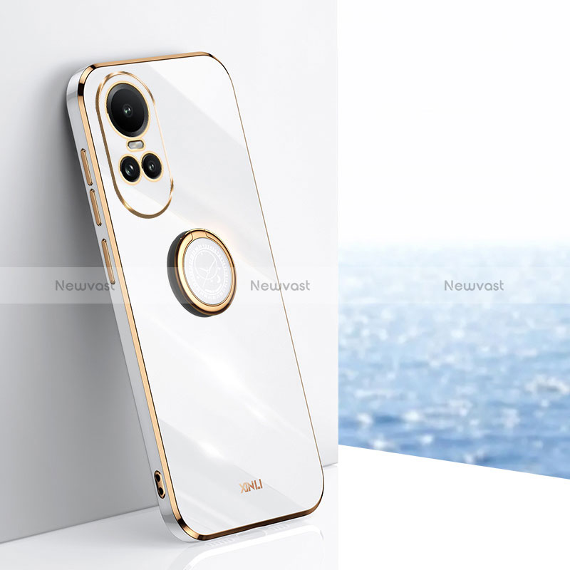 Ultra-thin Silicone Gel Soft Case Cover with Magnetic Finger Ring Stand XL1 for Oppo Reno10 Pro 5G White