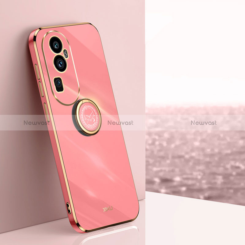 Ultra-thin Silicone Gel Soft Case Cover with Magnetic Finger Ring Stand XL1 for Oppo Reno10 Pro+ Plus 5G Hot Pink