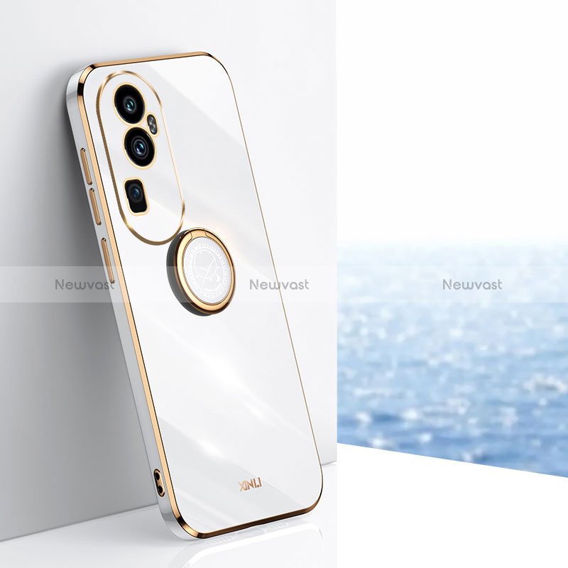 Ultra-thin Silicone Gel Soft Case Cover with Magnetic Finger Ring Stand XL1 for Oppo Reno10 Pro+ Plus 5G White