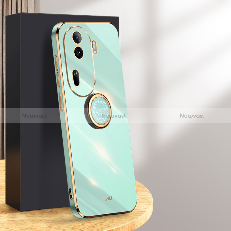 Ultra-thin Silicone Gel Soft Case Cover with Magnetic Finger Ring Stand XL1 for Oppo Reno11 Pro 5G Green