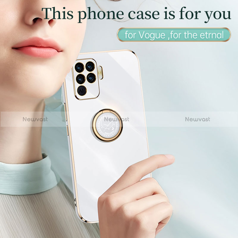 Ultra-thin Silicone Gel Soft Case Cover with Magnetic Finger Ring Stand XL1 for Oppo Reno5 F