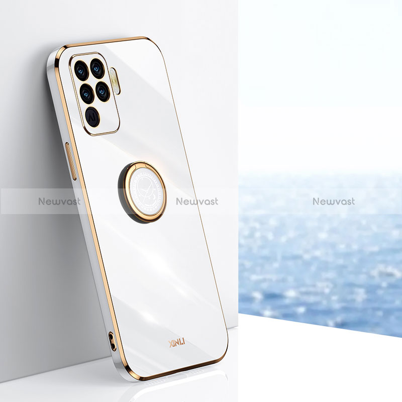 Ultra-thin Silicone Gel Soft Case Cover with Magnetic Finger Ring Stand XL1 for Oppo Reno5 F White