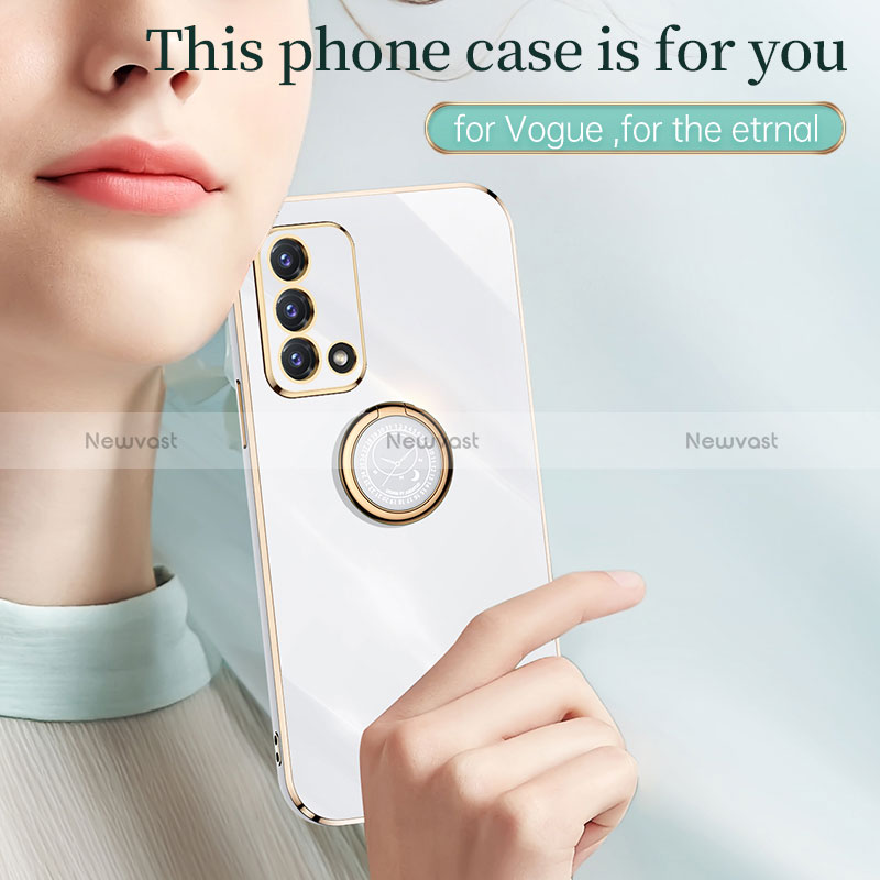 Ultra-thin Silicone Gel Soft Case Cover with Magnetic Finger Ring Stand XL1 for Oppo Reno6 Lite