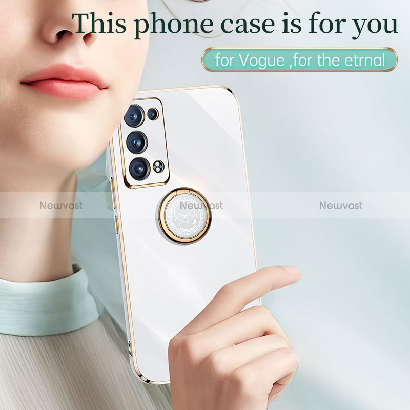 Ultra-thin Silicone Gel Soft Case Cover with Magnetic Finger Ring Stand XL1 for Oppo Reno6 Pro 5G