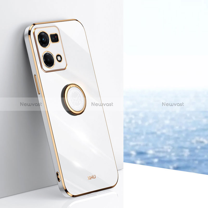 Ultra-thin Silicone Gel Soft Case Cover with Magnetic Finger Ring Stand XL1 for Oppo Reno7 4G White