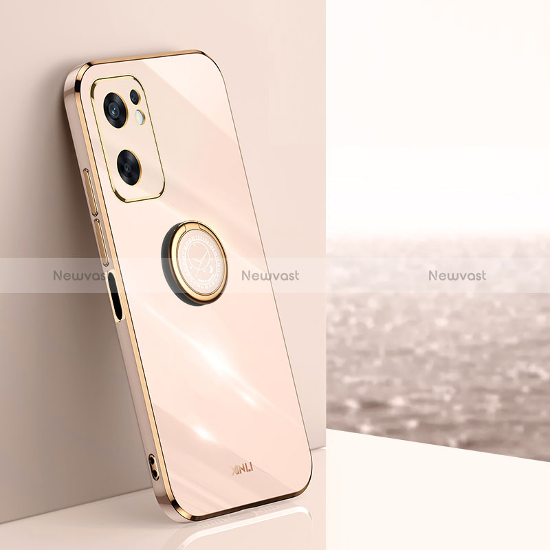 Ultra-thin Silicone Gel Soft Case Cover with Magnetic Finger Ring Stand XL1 for Oppo Reno7 SE 5G Gold