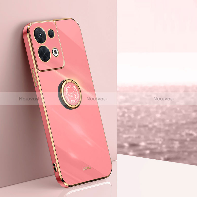 Ultra-thin Silicone Gel Soft Case Cover with Magnetic Finger Ring Stand XL1 for Oppo Reno8 Pro 5G Hot Pink