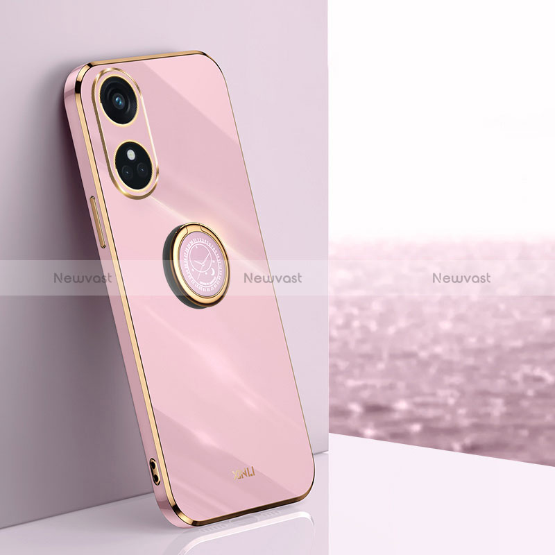 Ultra-thin Silicone Gel Soft Case Cover with Magnetic Finger Ring Stand XL1 for Oppo Reno8 T 4G Clove Purple