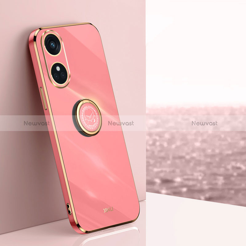 Ultra-thin Silicone Gel Soft Case Cover with Magnetic Finger Ring Stand XL1 for Oppo Reno8 T 4G Hot Pink
